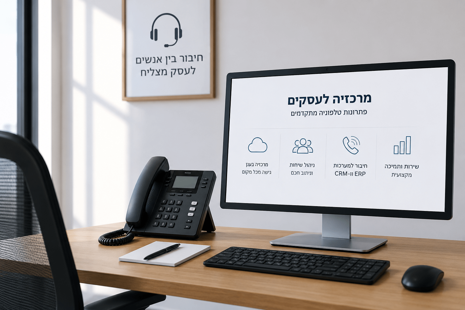 מרכזיה לעסקים עם מערכת טלפוניה במשרד